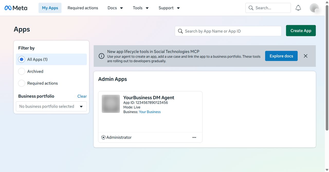 Meta confirmation that the app was published