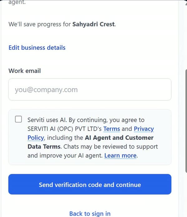 Email field and the Send verification code and continue button