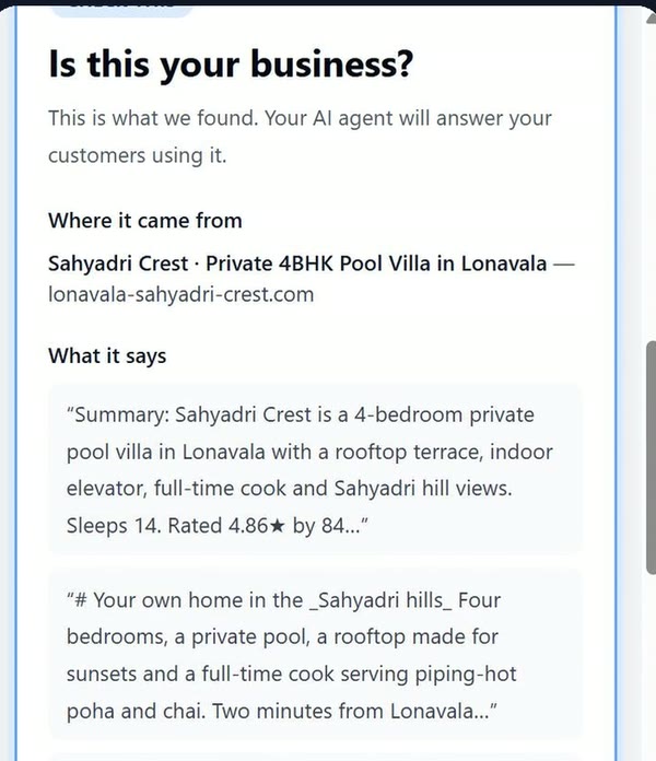 Is this your business? screen showing where the information came from and what it says