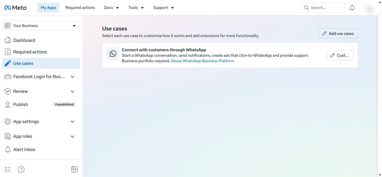 Use cases page with Connect with customers through WhatsApp